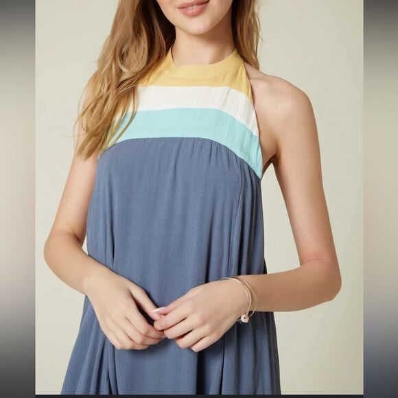O’Neill Tristen Halter Dress Blue/Cream M EUC - Picture 1 of 6